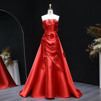 Elegant Pink 3D Flowers Evening Dress with Overskirt