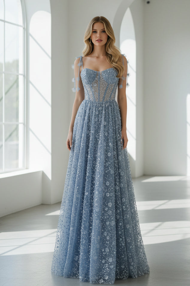 Delicate Pink 3D Floral Spaghetti Evening Dress