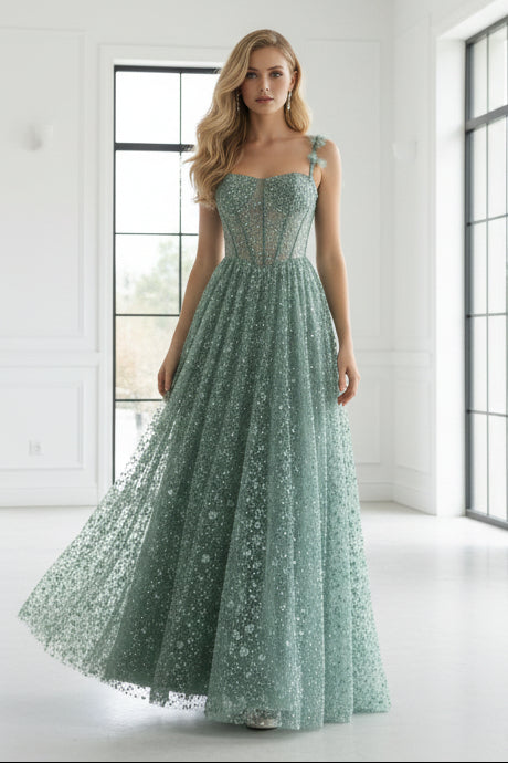 Delicate Pink 3D Floral Spaghetti Evening Dress