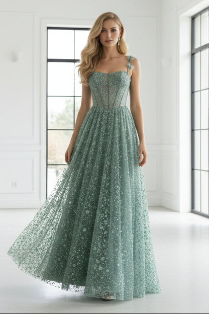 Delicate Pink 3D Floral Spaghetti Evening Dress