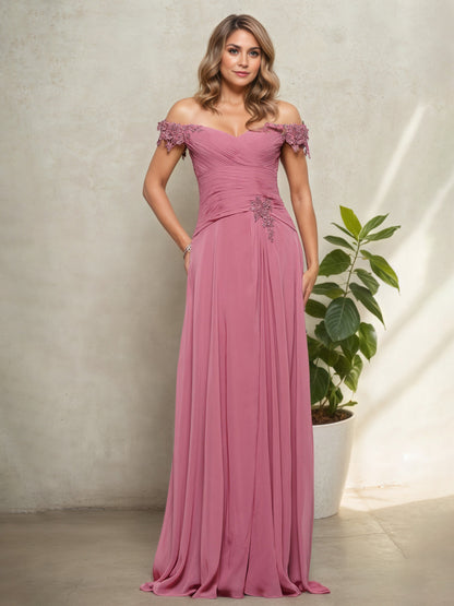 Off The Shoulder Dusty Sage Pleats Mother Of The Bride Dress