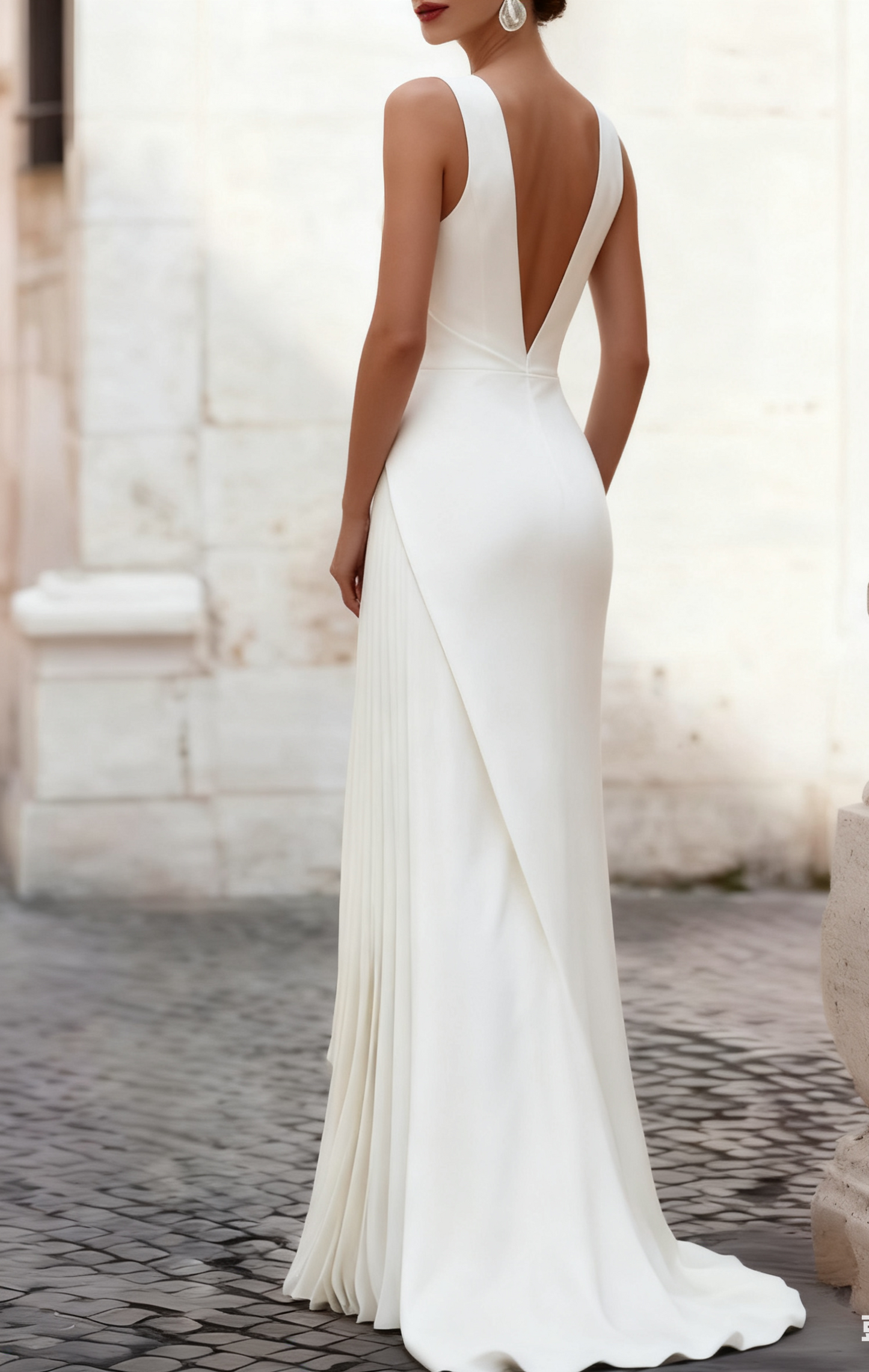 Elegant V Neck Backless Satin Pleated Evening Gown Wedding Guest Dress