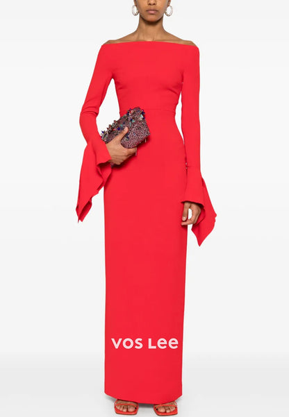 Sexy and Sleek Long Sleeve Off the Shoulder Ankle-Length Sheath Evening Dresses