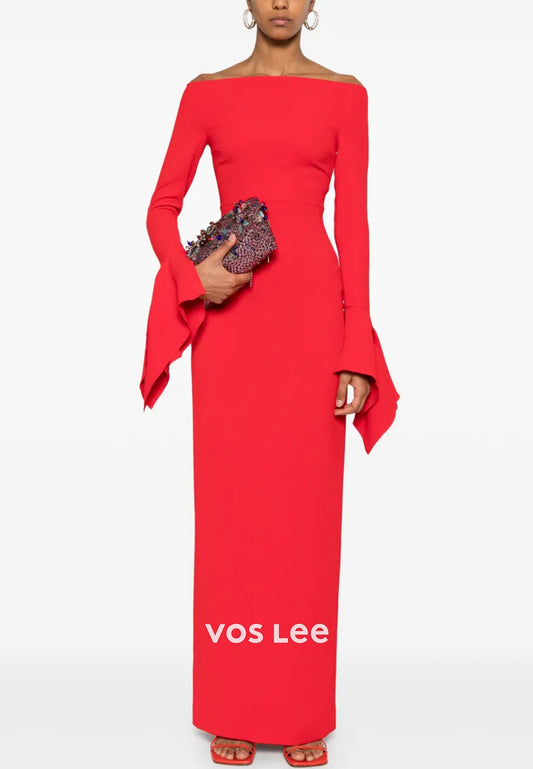 Sexy and Sleek Long Sleeve Off the Shoulder Ankle-Length Sheath Evening Dresses