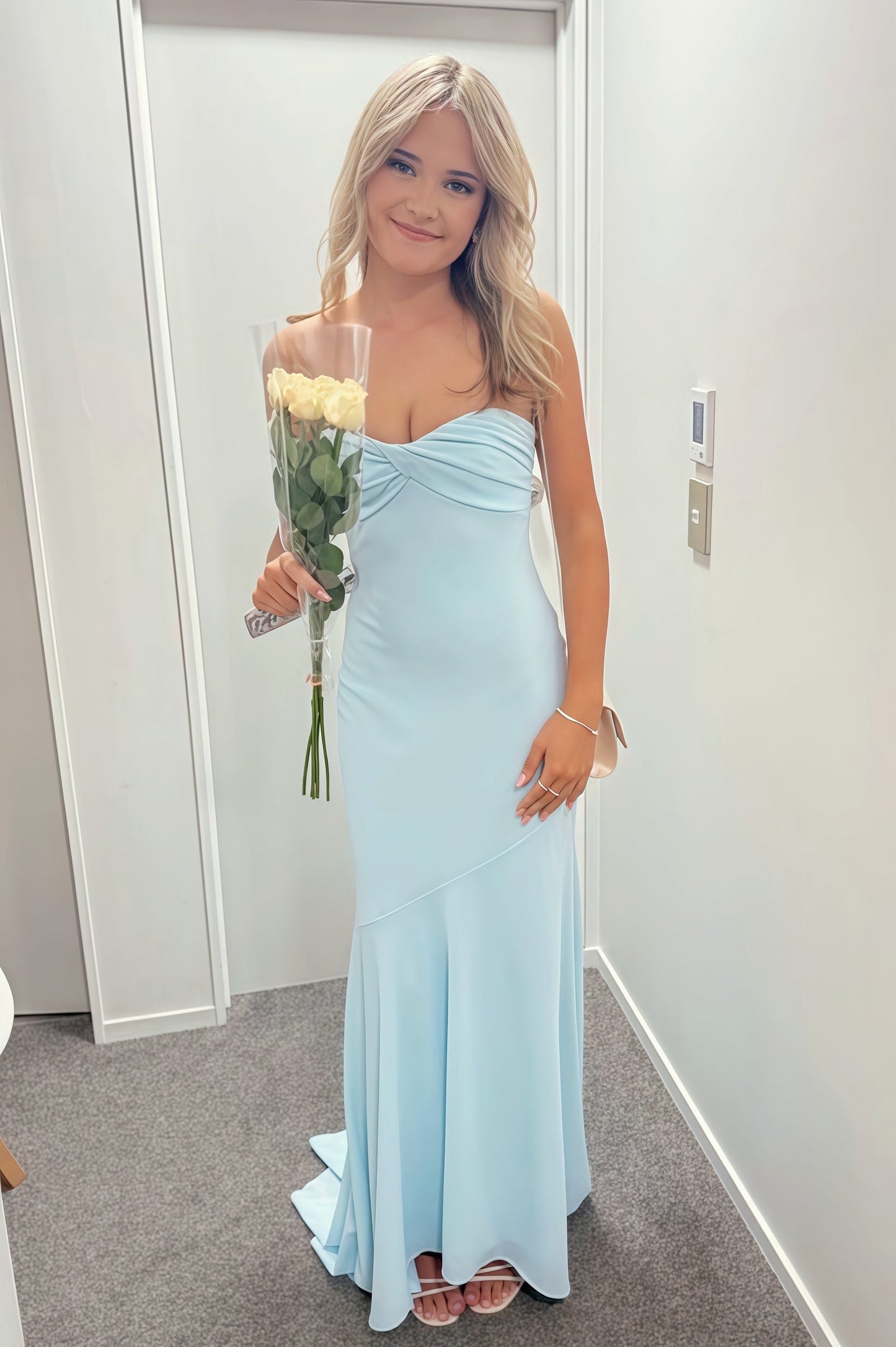 Light Blue Twist Sweetheart Floor-length Dress