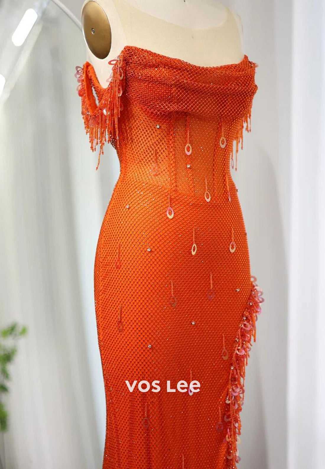 Off the Shoulder Sequins High Split Floor-Length Mermaid Prom Dresses