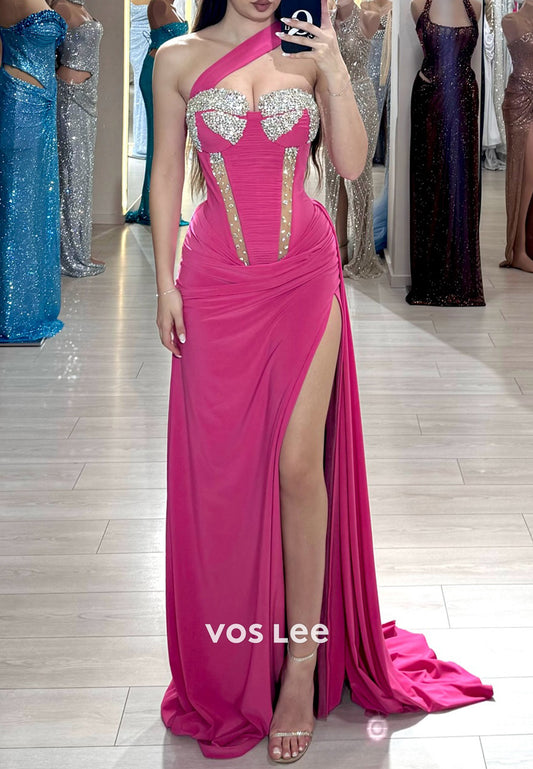 Sweetheart Rhinestone Embellished Mermaid Evening Dresses with Sweep Train