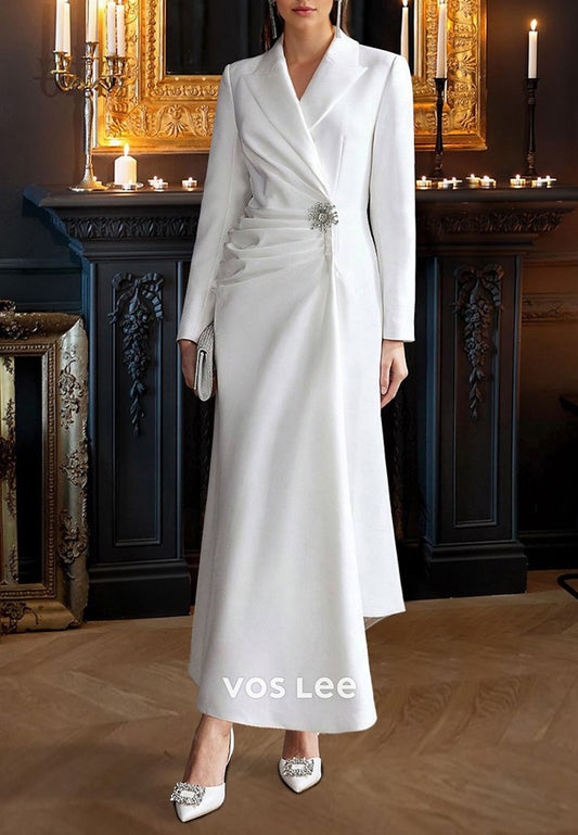 Long Sleeve V Neck Rhinestone Long Mermaid Mother of Bride Dresses