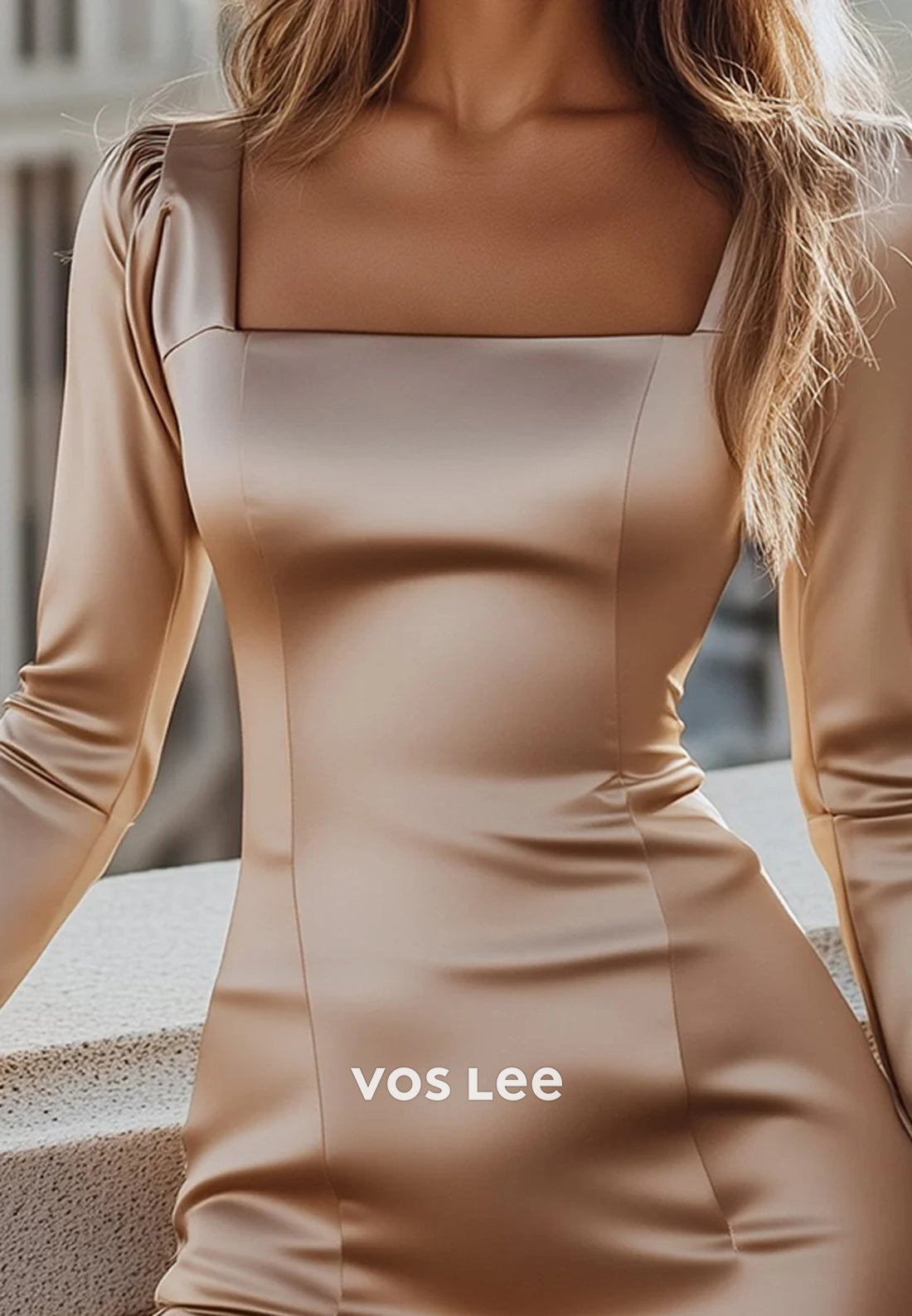 Classic & Timeless Mini Long Sleeve Square Pleated Mermaid Wedding Guest Dresses
