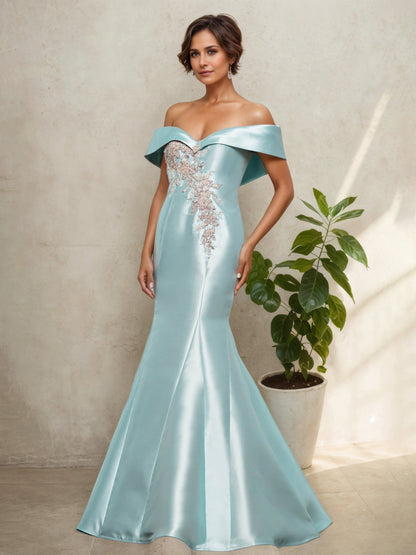 Off The Shoulder Sweetheart Trumpet/Mermaid Champagne Mother Of The Bride Dress