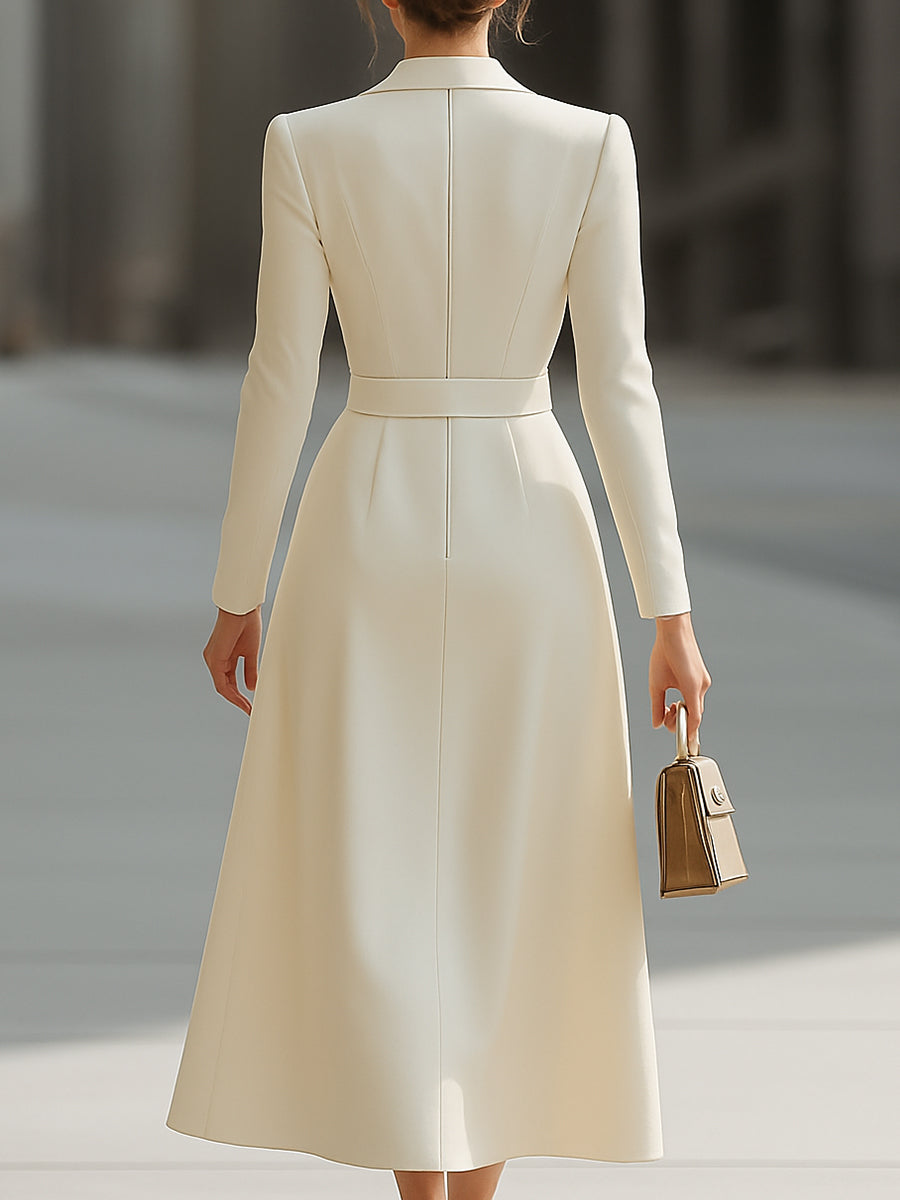 Chic Belted Blazer-Inspired Long Sleeve Midi Dress