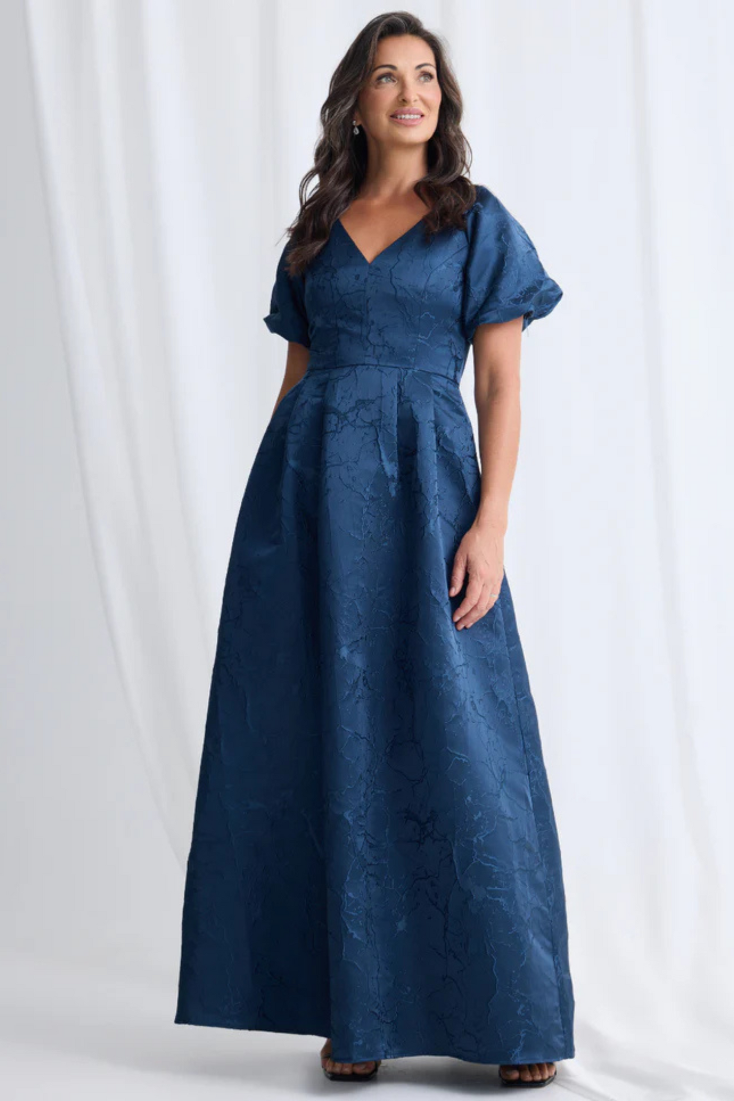 A-line V-Neck line Puff Sleeves Maxi Dress
