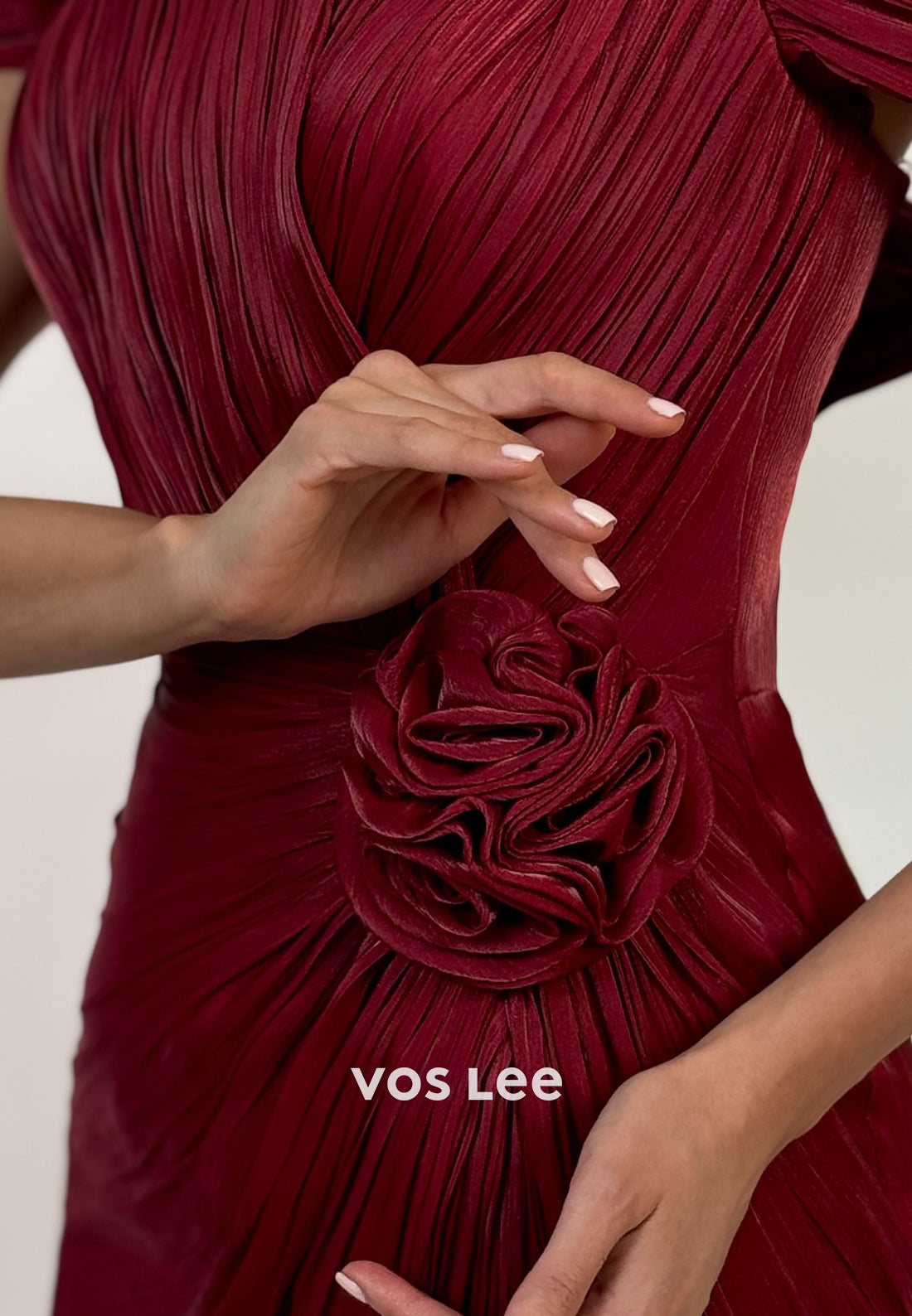 Burgundy Off the Shoulder Pleated Sheath Prom Dresses with Sweep Train