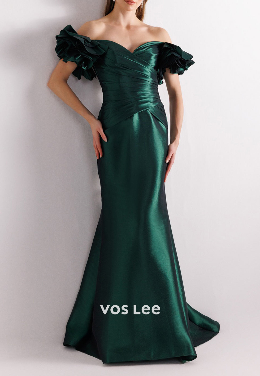 Off the Shoulder Sweetheart Pleated Sheath Floor-Length Evening Dresses Formal Dresses