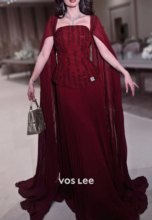 Classic Square Sequins Sheath Pleated Evening Dresses with Sweep Train