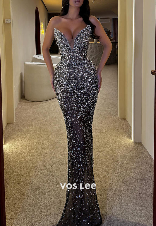 Sexy & Sparkling V Neck Strapless Rhinestone Mermaid Evening Dresses