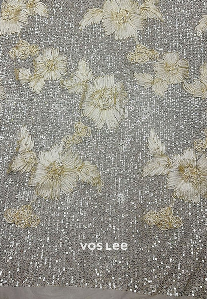 Sequin Flower V Neck Half Sleeves Sheath Formal Gown