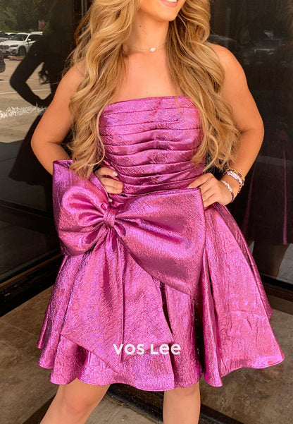 Couture & Ornate A-Line Strapless Bowknot Pleated Homecoming Dresses