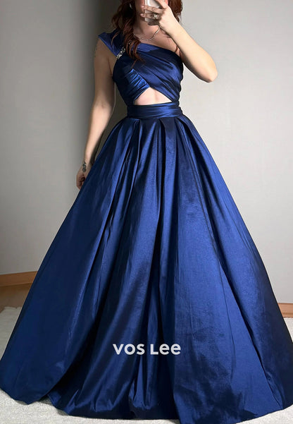 Gorgeous & Charming A-Line One Shoulder Rhinestone Evening Dresses with Court Train