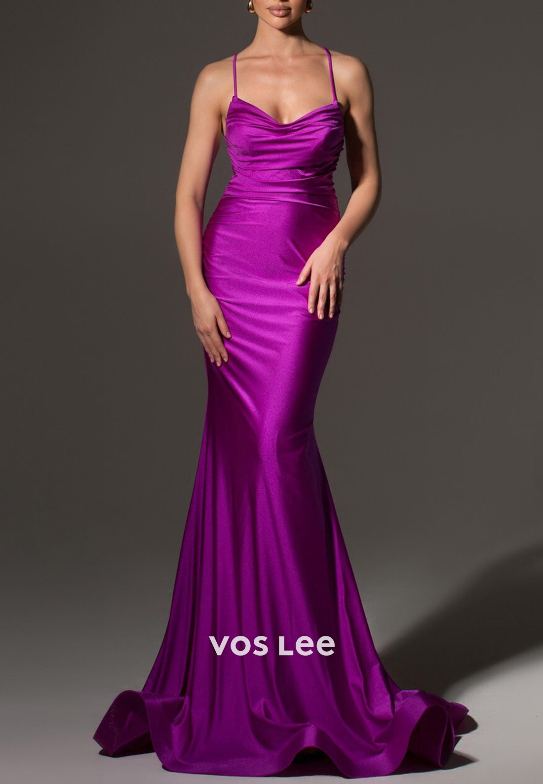 Spaghetti Straps Crossed Straps Trumpet Trumpet Prom Dresses with Sweep Train