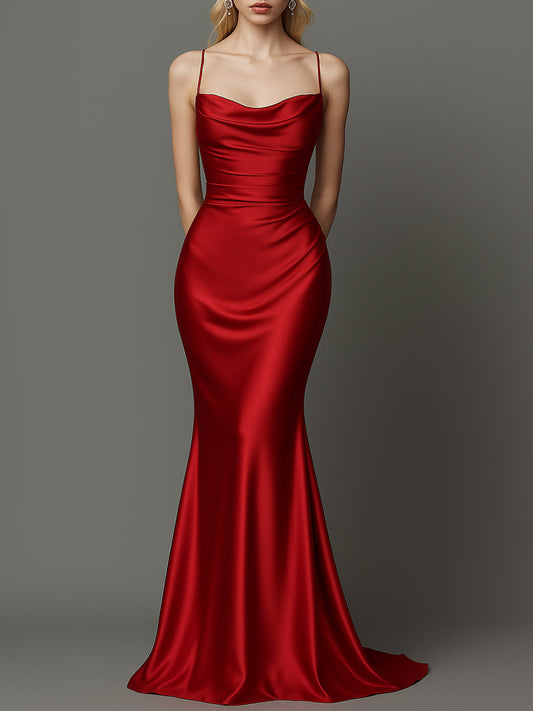 Cowl Neck Satin Mermaid Gown