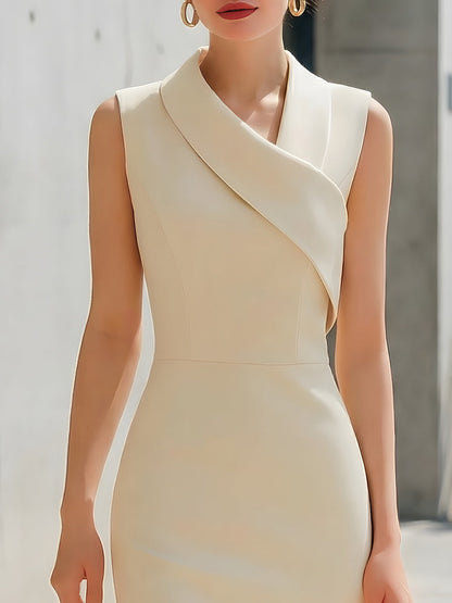 Asymmetric Draped Collar Sleeveless Midi Dress