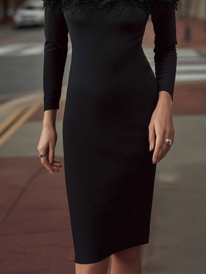 Embellished Floral Appliqué Mesh Yoke Midi Dress