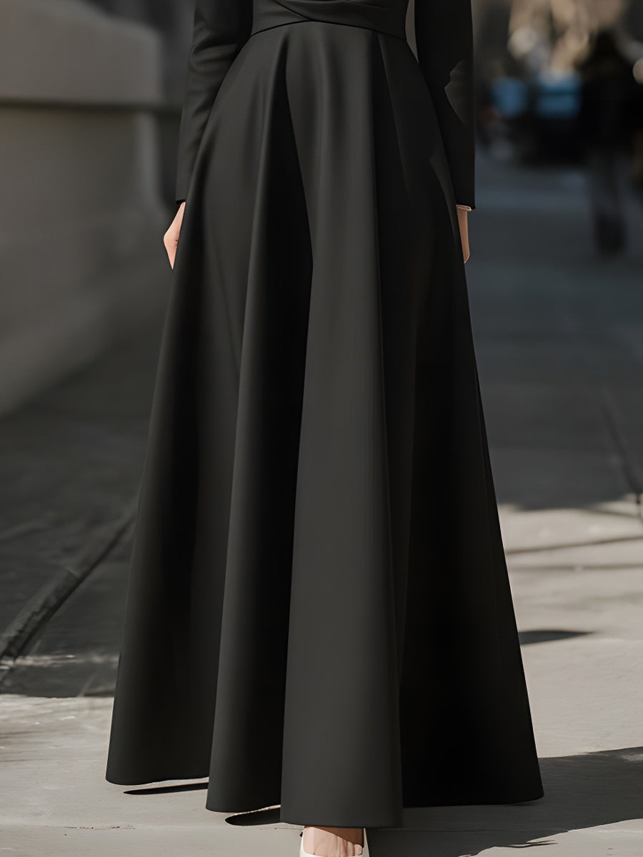 Black Maxi Blazer Dress With Draped Waist