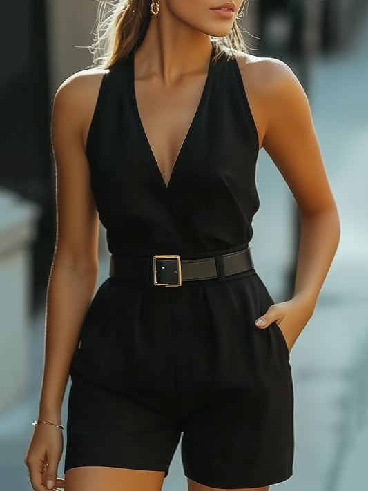 Vintage Cleanfit Halter Belted Romper