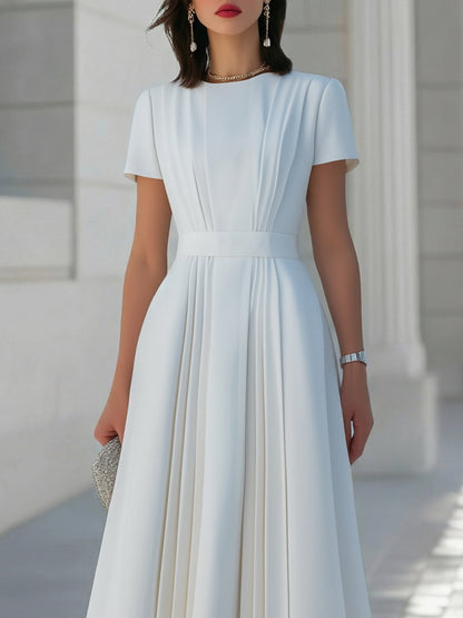 Pleated Waist Sculpted A-Line Midi Dress