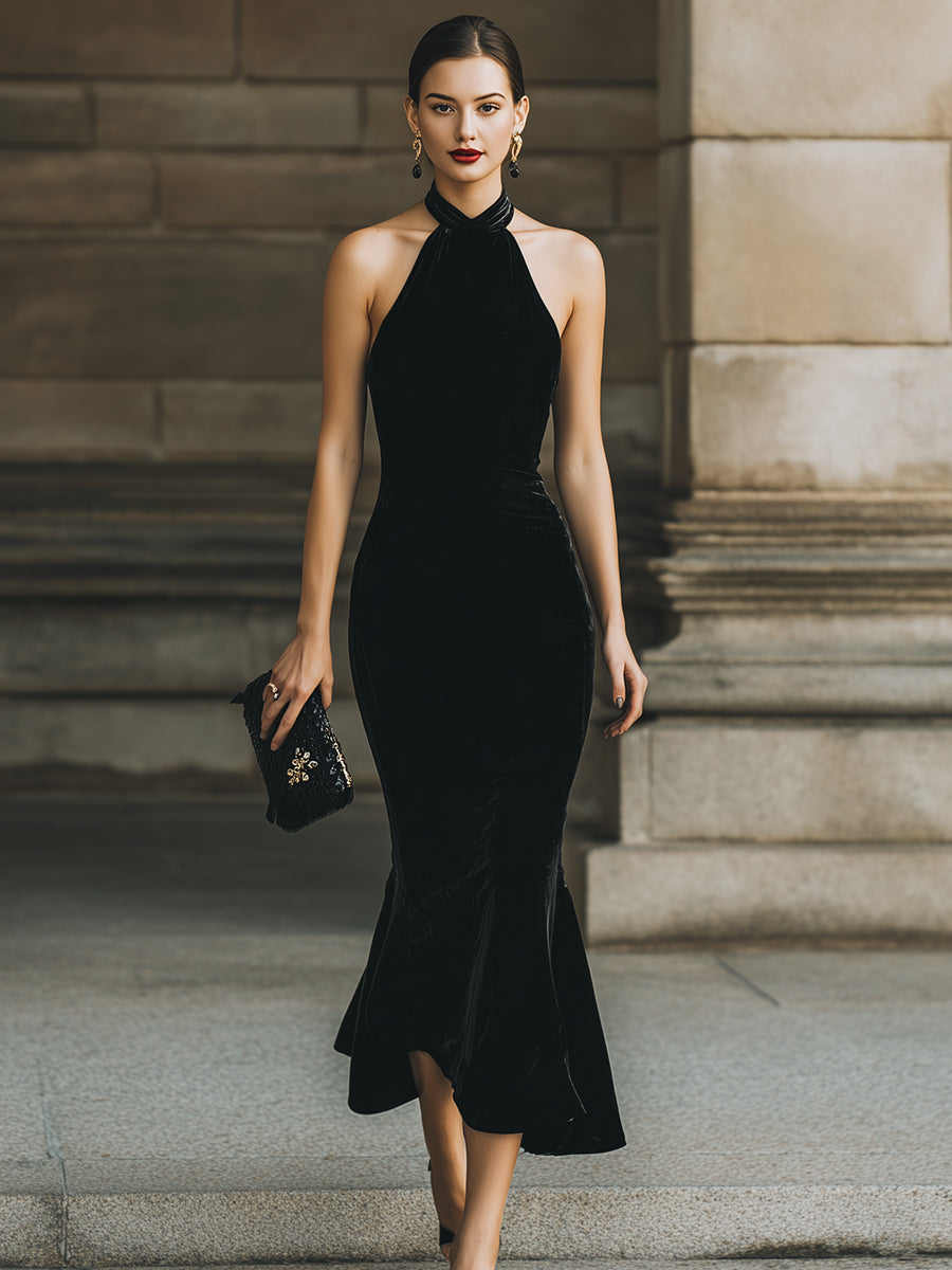Halter-Neck Mermaid Cocktail Dress