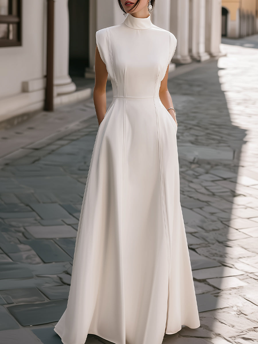 High-Neck Sleeveless Structured A-Line Gown