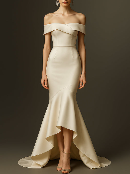Elegant Off-Shoulder Ivory Mermaid Gown
