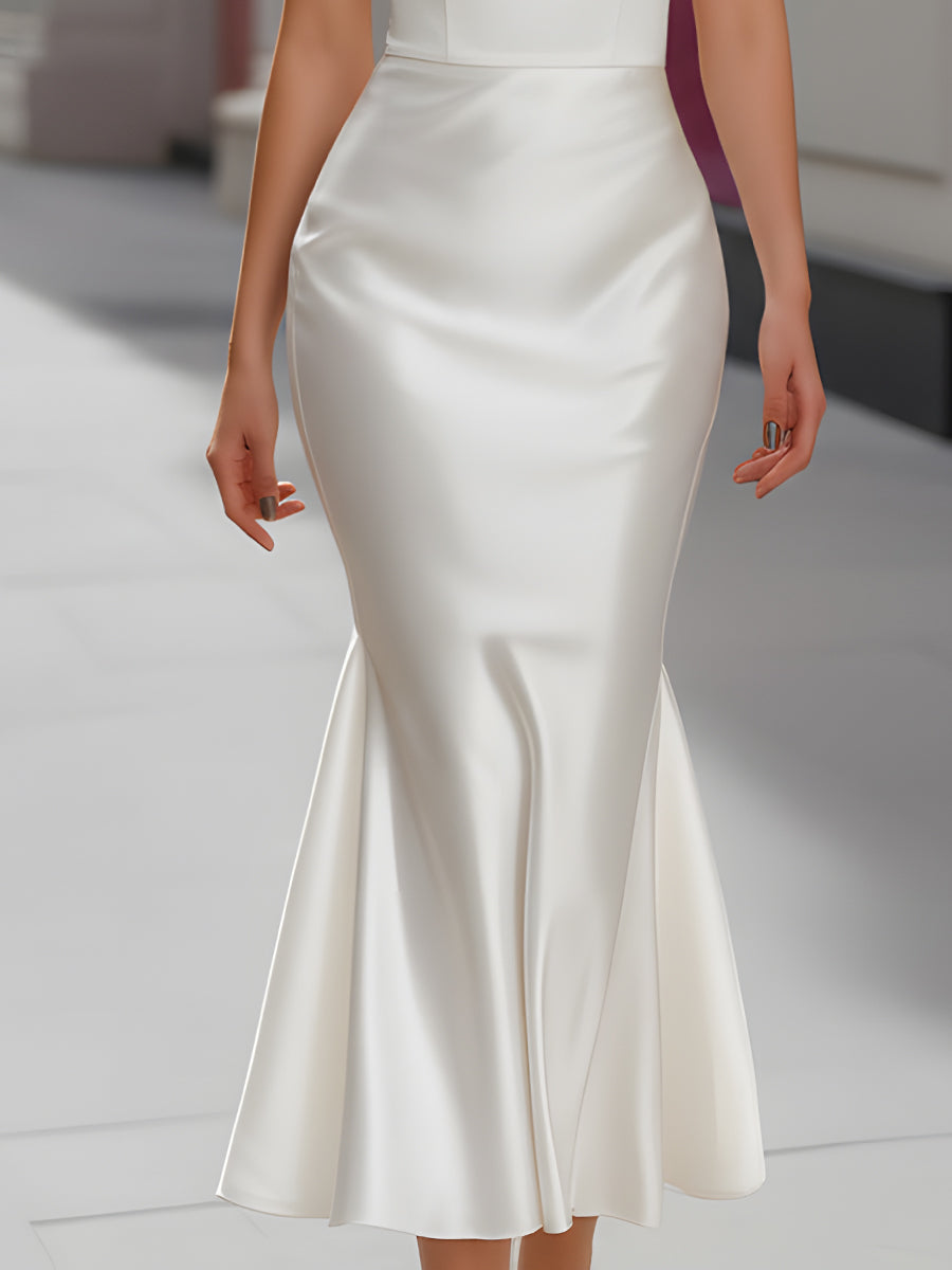 Satin Flutter-Sleeve Mermaid Dress
