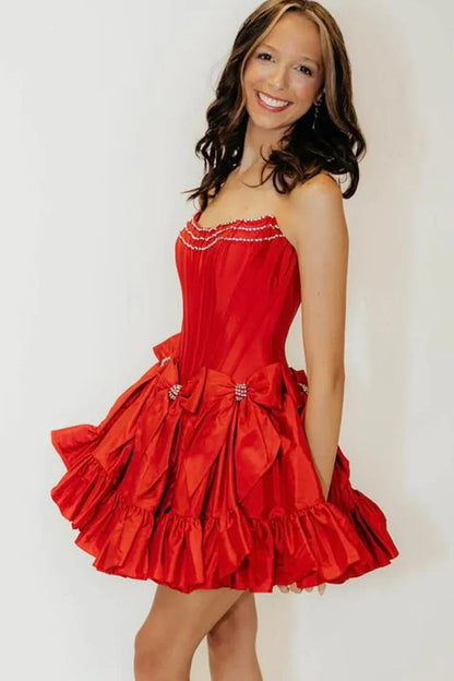Cute A Line Strapless Hot Pink Short Homecoming Dress with Beading