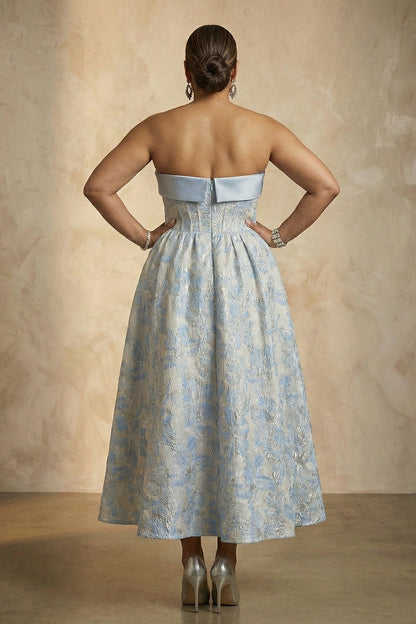 Light Blue A Line Floral Strapless Corset Plus Size Mother Of The Bride Dress