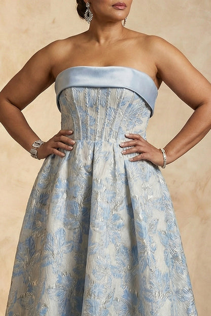 Light Blue A Line Floral Strapless Corset Plus Size Mother Of The Bride Dress