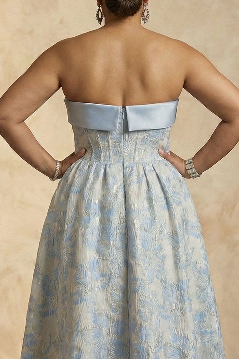 Light Blue A Line Floral Strapless Corset Plus Size Mother Of The Bride Dress