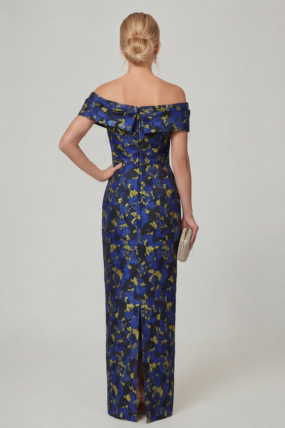 Off the Shoulder Fuchsia Sheath Printed Floral Long Mother of the Bride Dress