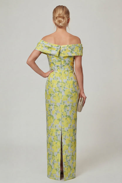Off the Shoulder Fuchsia Sheath Printed Floral Long Mother of the Bride Dress