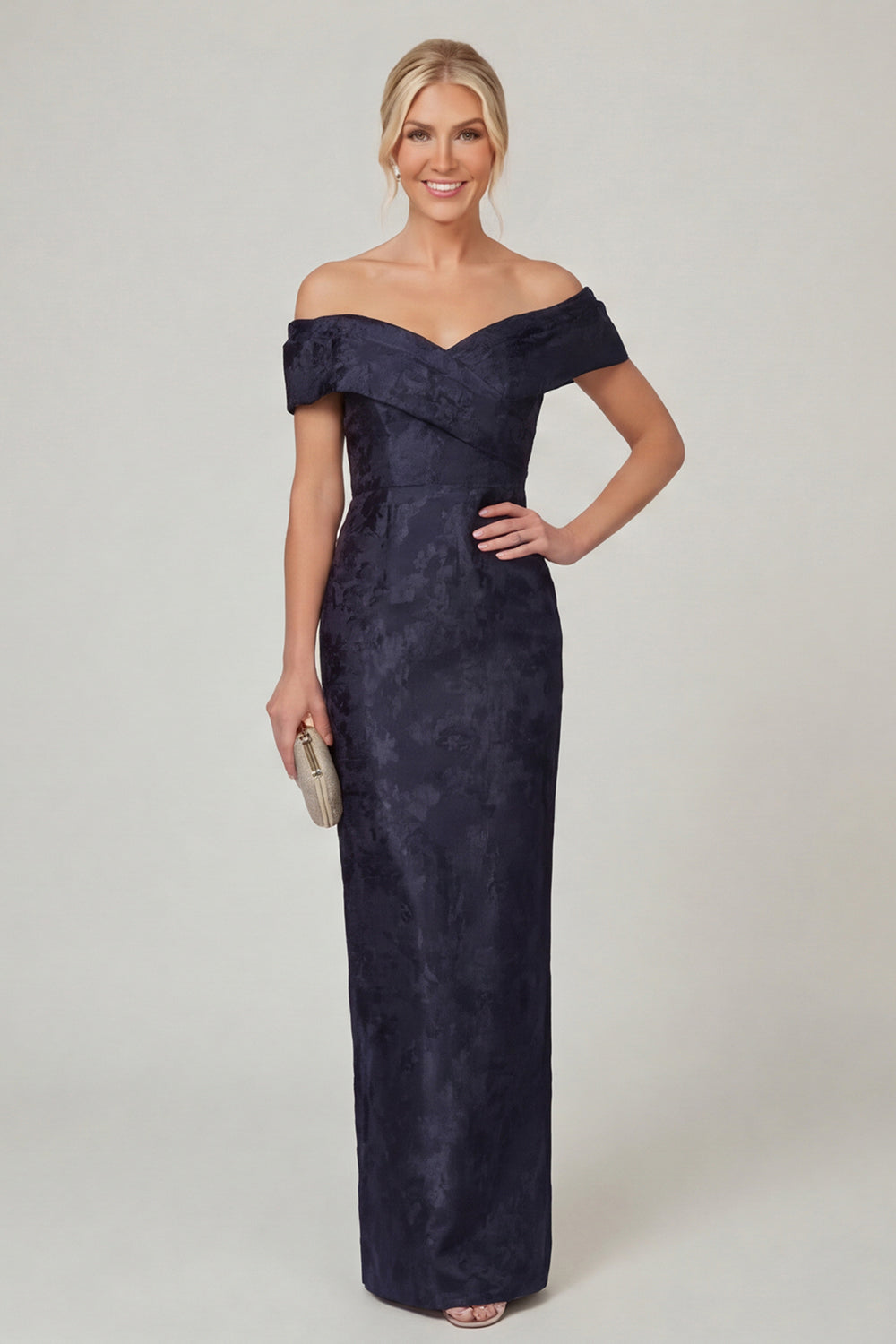 Olive Sheath Off the Shoulder Floral Long Mother of the Bride Dress with Slit