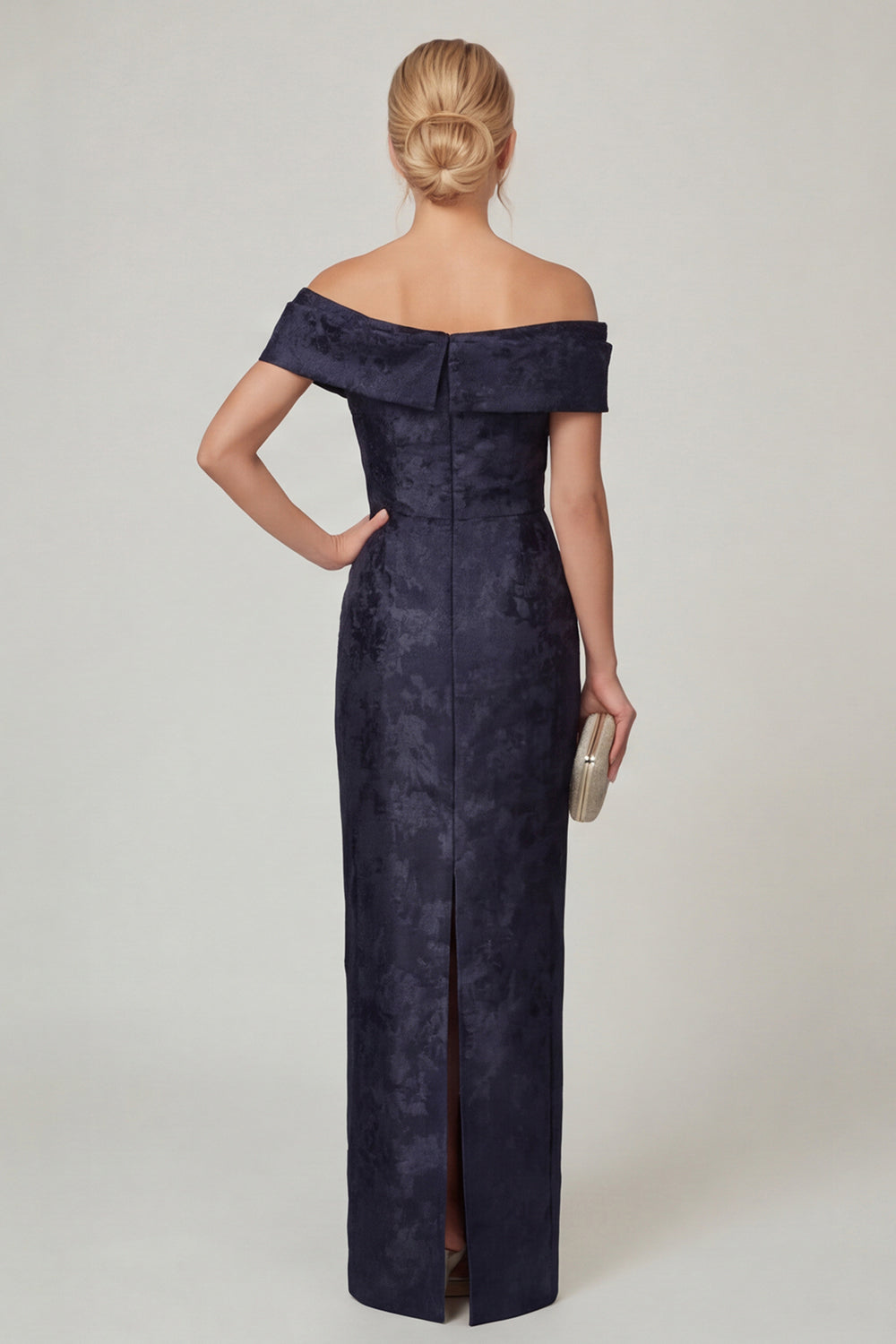 Olive Sheath Off the Shoulder Floral Long Mother of the Bride Dress with Slit