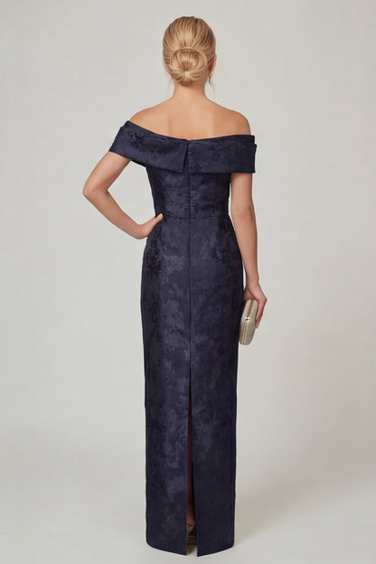 Olive Sheath Off the Shoulder Floral Long Mother of the Bride Dress with Slit