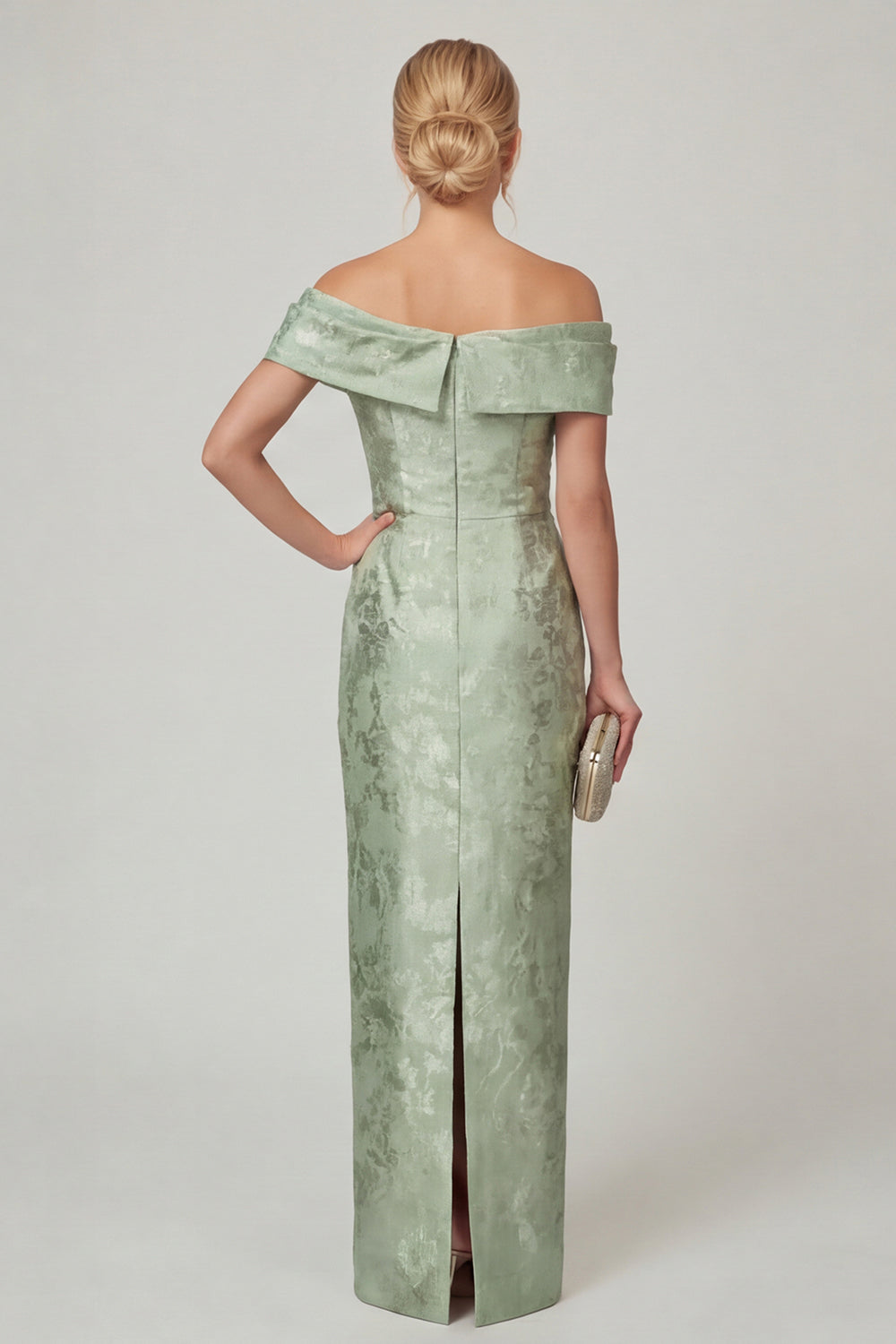 Olive Sheath Off the Shoulder Floral Long Mother of the Bride Dress with Slit