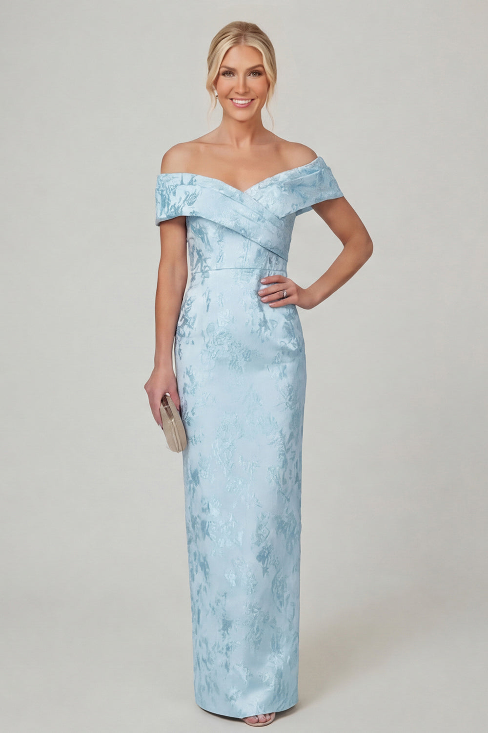 Olive Sheath Off the Shoulder Floral Long Mother of the Bride Dress with Slit