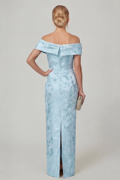 Olive Sheath Off the Shoulder Floral Long Mother of the Bride Dress with Slit