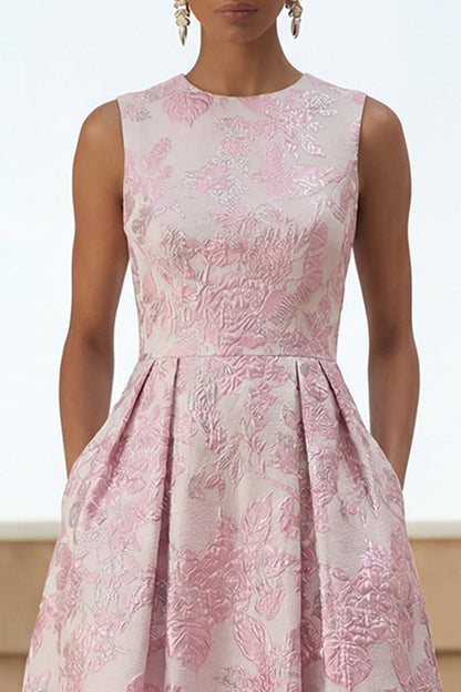 Floral Ivory Pink A Line Maxi Formal Dress with Pockets