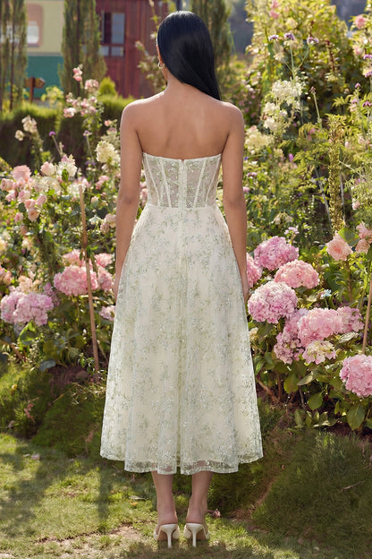 Light Green Corset Floral Sweetheart Maxi A Line Formal Dress