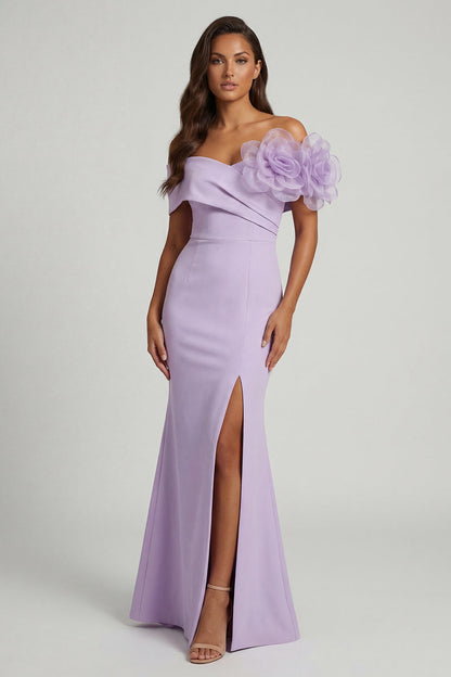 Off the Shoulder Lilac 3D FLowers Mermaid Long Mother of the Bride Dress with Slit
