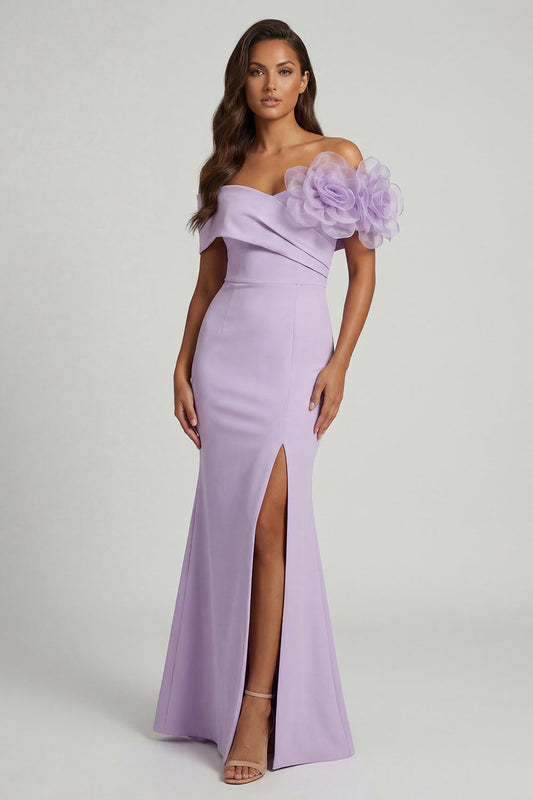 Off the Shoulder Lilac 3D FLowers Mermaid Long Mother of the Bride Dress with Slit